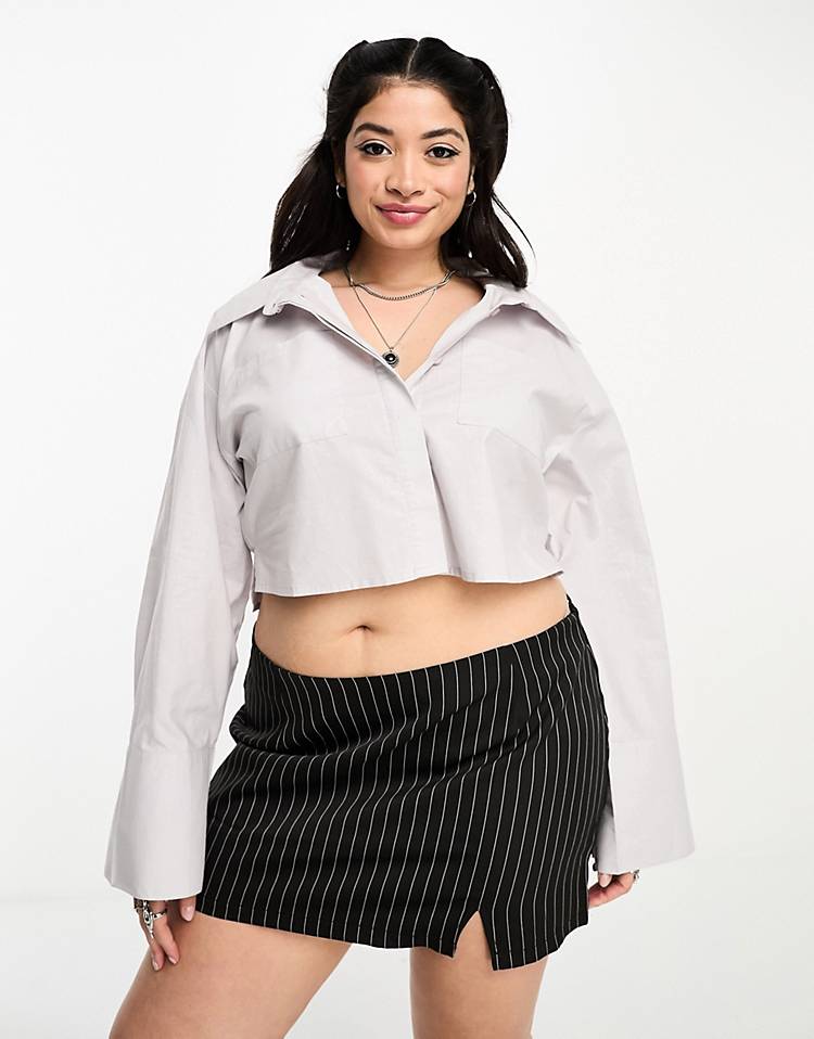 Extro & Vert Plus cropped shirt with wide sleeves in stone gray